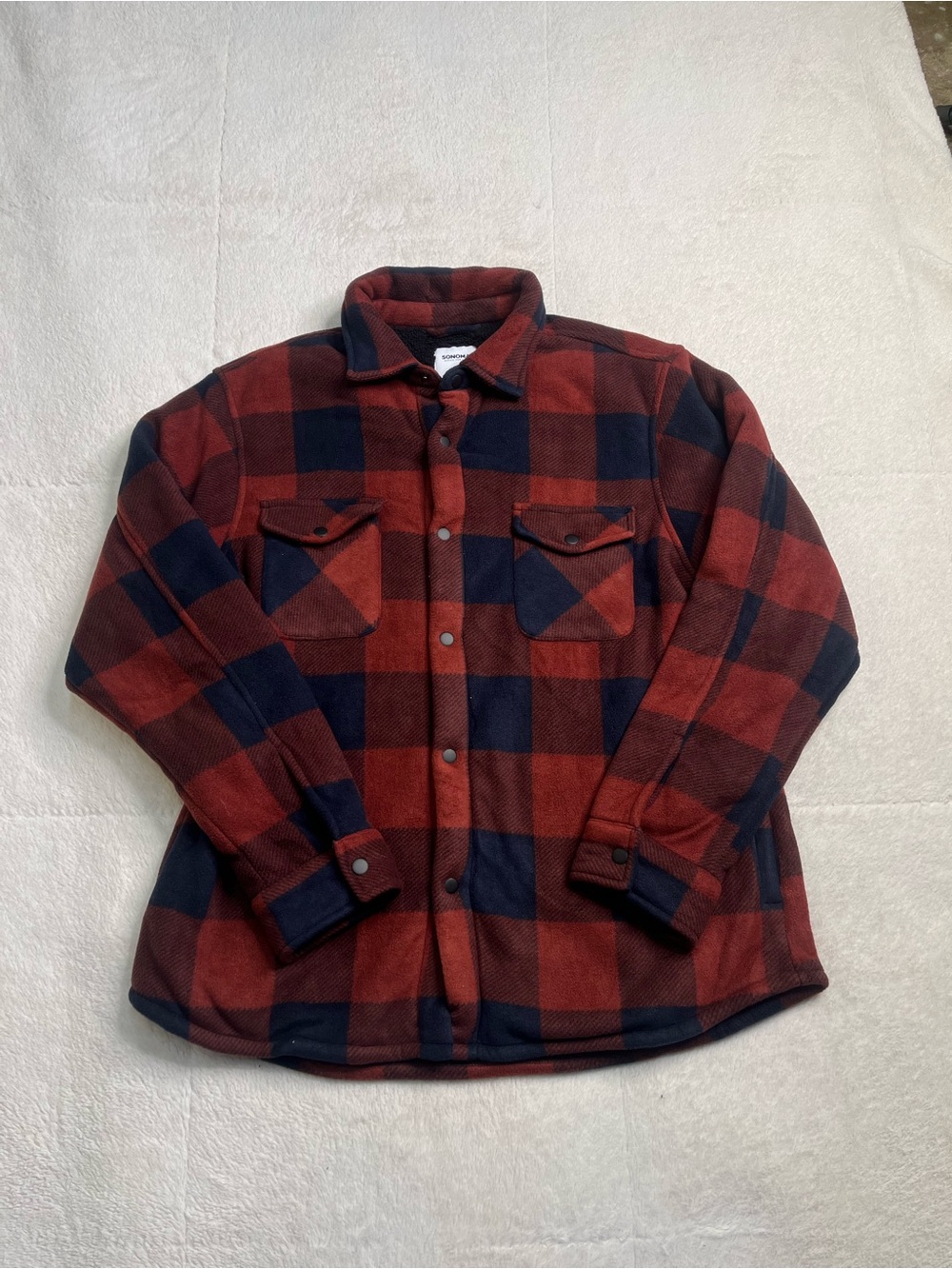 Brand New Sonoma Plaid Button Down Sherpa Lined Flannel Long Sleeve Shirt Mens L